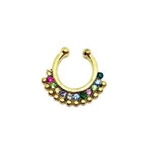 Faux Septum Ring in Gold tone + Jewels